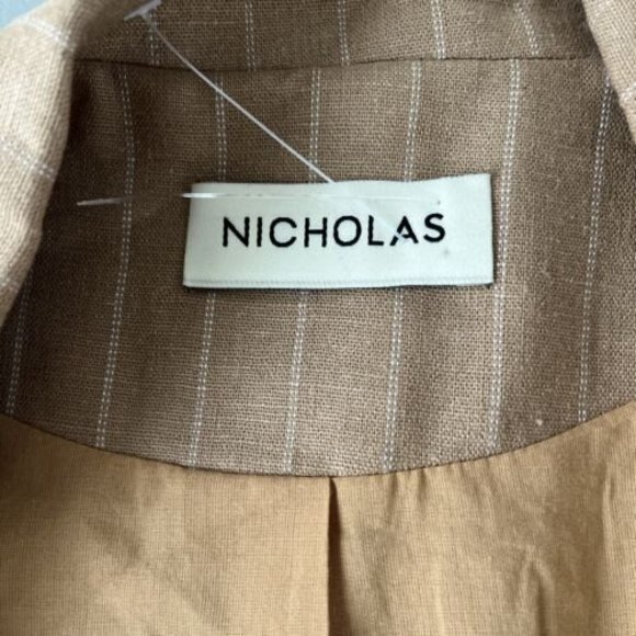 Nicholas $495 CHARLEE Sz 6 Pinstripe Linen Blend Blazer Camel - Picture 9 of 12